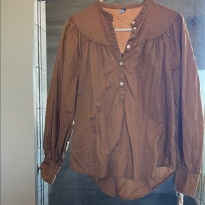 Old Navy Women's Brown Gathered Yoke Button-Front Blouse